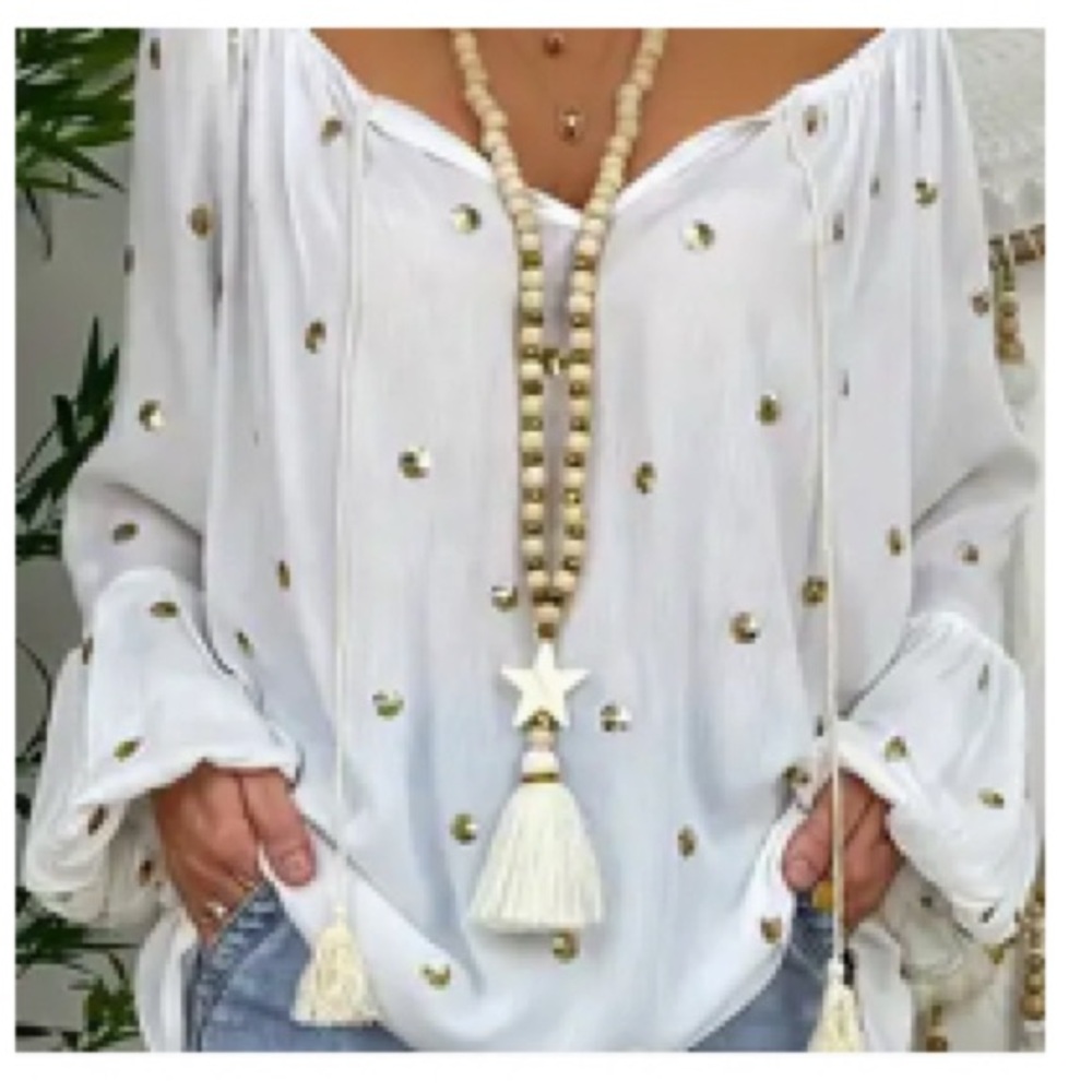 White and Gold Embellished Blouse